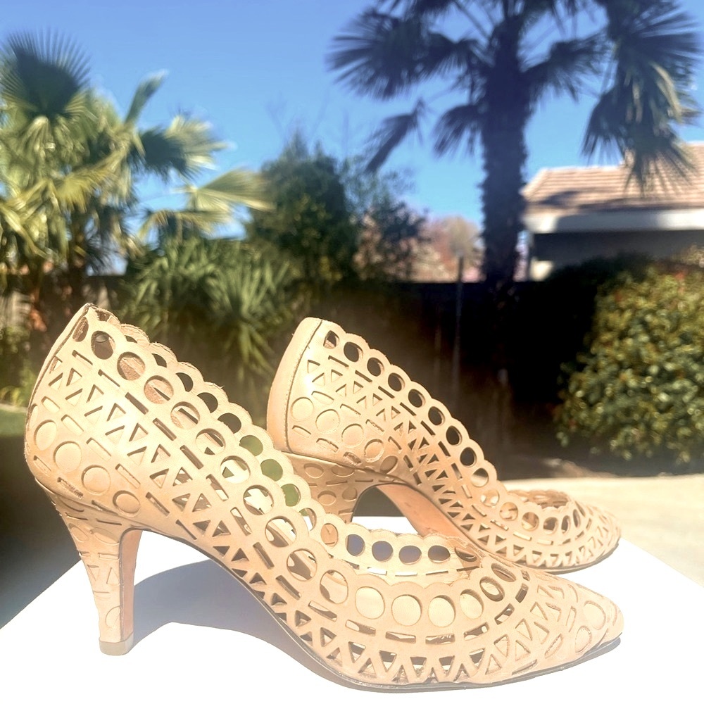 Loeffler Randall Nude Laser-Cut Pointed Toe Heels